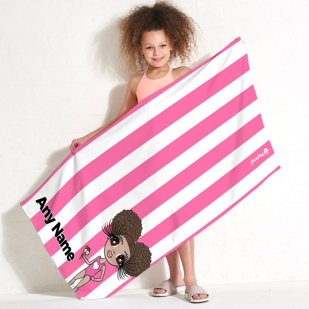 ClaireaBella Girls Personalised Pink Stripe Beach Towel - Image 1
