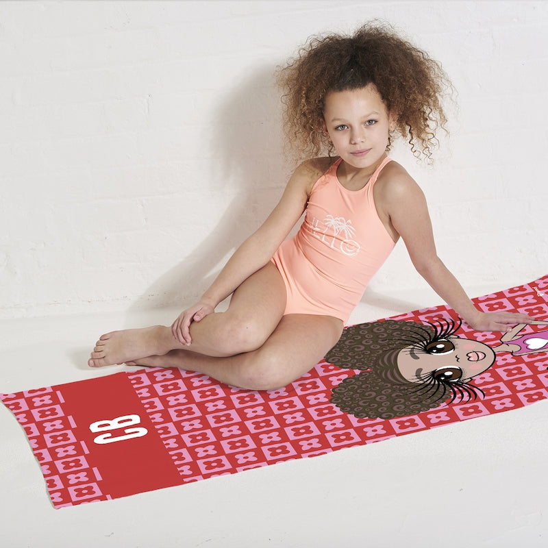 ClaireaBella Girls Personalised Checkered Flower Beach Towel - Image 4