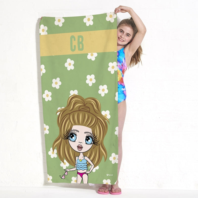 ClaireaBella Girls Personalised Retro Daisy Beach Towel - Image 1