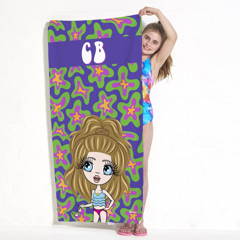 ClaireaBella Girls Personalised Flower Power Beach Towel - Image 1