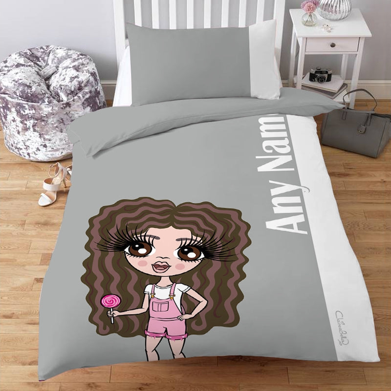 ClaireaBella Girls Personalised Grey Stripe Bedding - Image 1