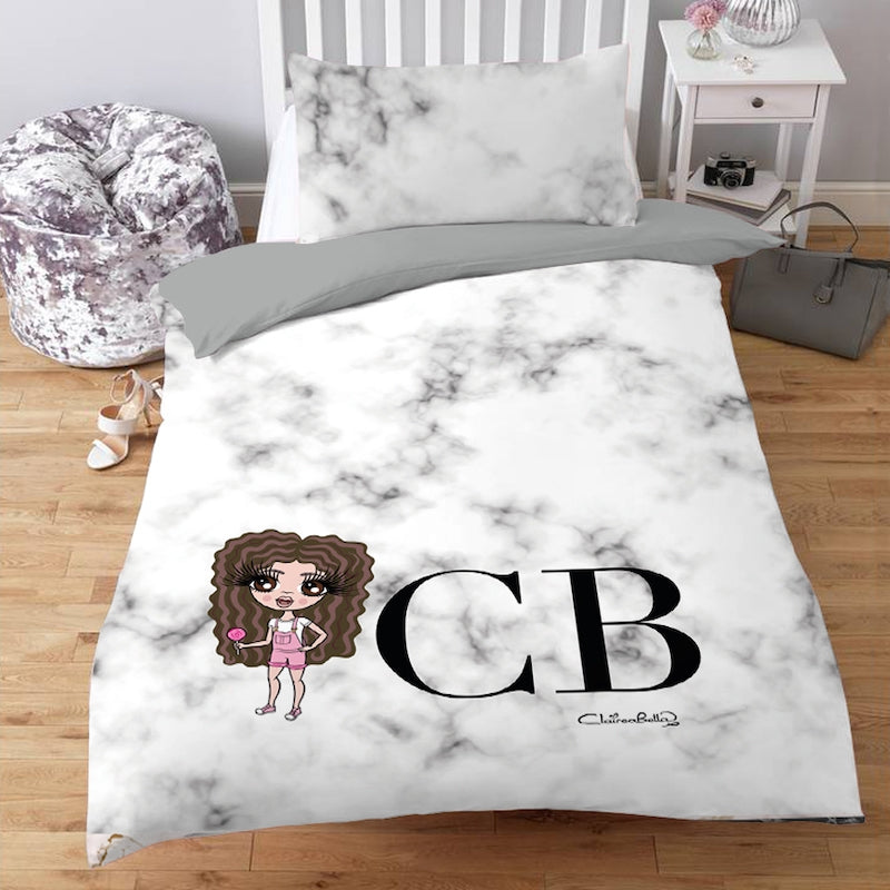 ClaireaBella Girls The LUX Collection White Marble Bedding - Image 1