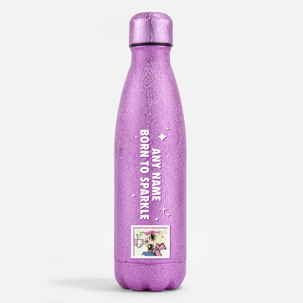 ClaireaBella Girls Pink Glitter Water Bottle Born To Sparkle - Image 1