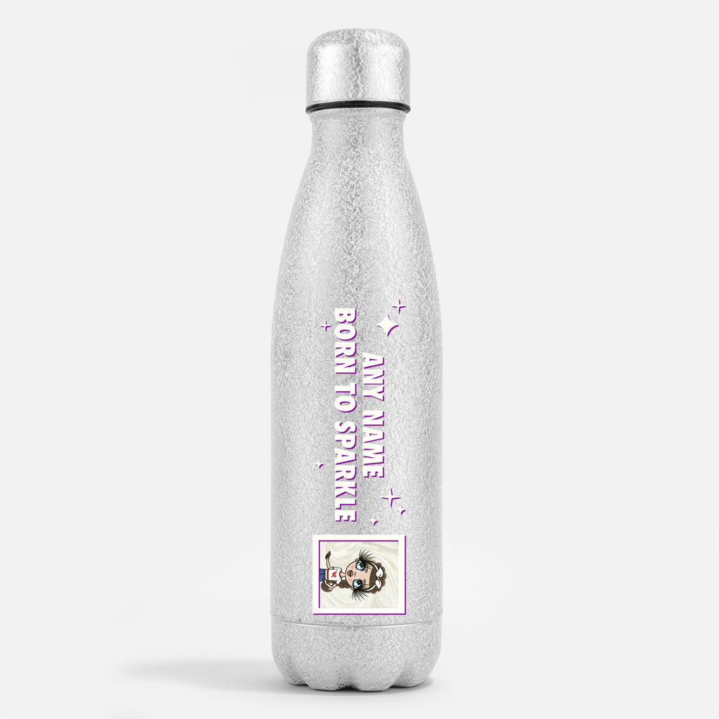 ClaireaBella Girls Silver Glitter Water Bottle Born To Sparkle - Image 1