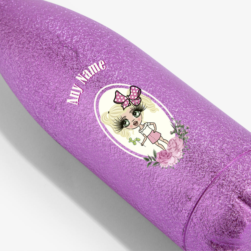 ClaireaBella Girls Pink Glitter Water Bottle Flowers - Image 2