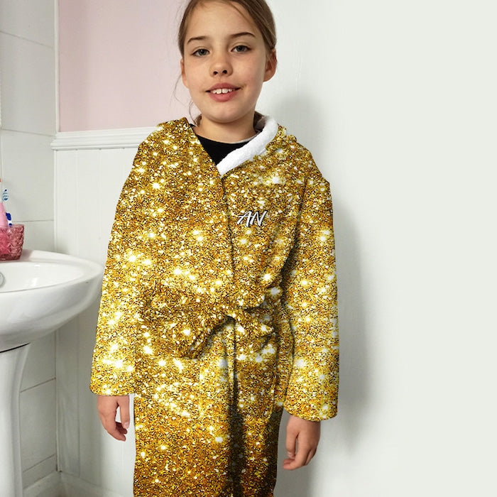 ClaireaBella Girls Gold Glitter Effect Dressing Gown - Image 2