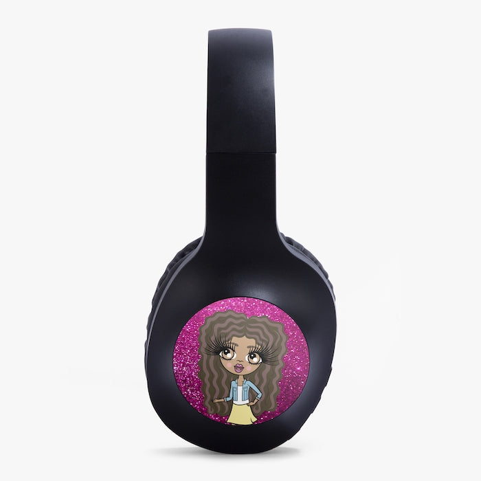 ClaireaBella Girls Pink Glitter Effect Personalised Wireless Headphones - Image 2