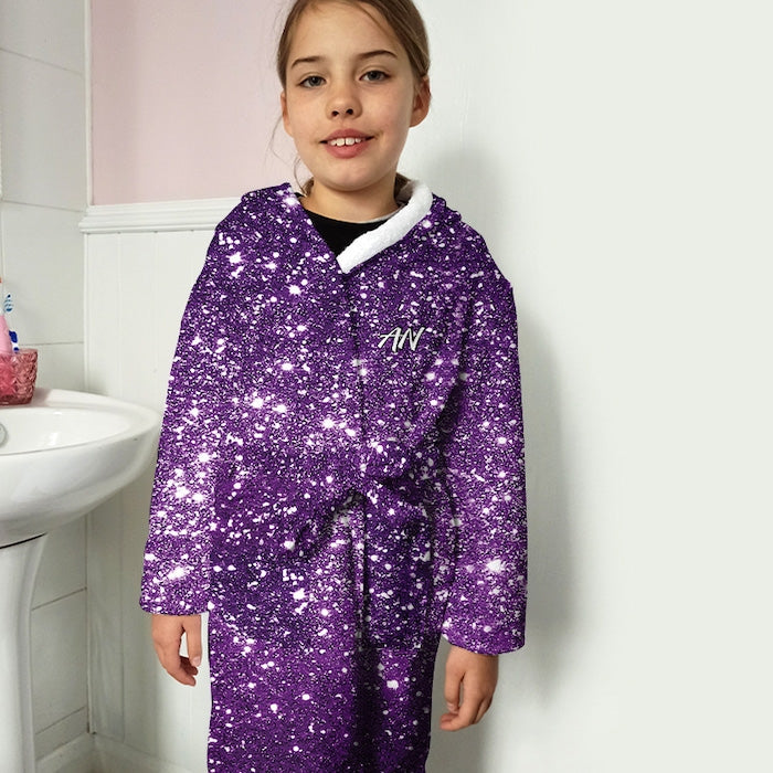 ClaireaBella Girls Purple Glitter Effect Dressing Gown - Image 4