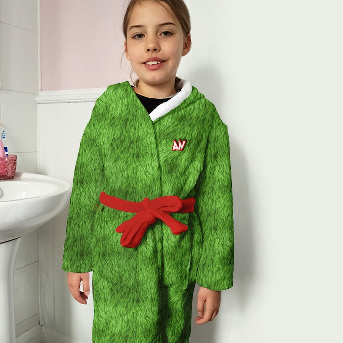 ClaireaBella Girls Grumpy Green Fur Effect Dressing Gown - Image 2
