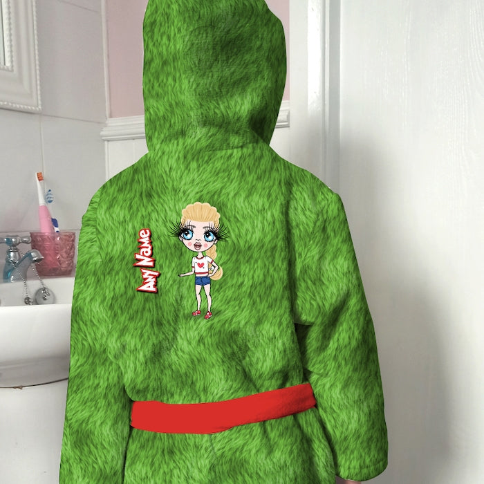 ClaireaBella Girls Grumpy Green Fur Effect Dressing Gown - Image 4