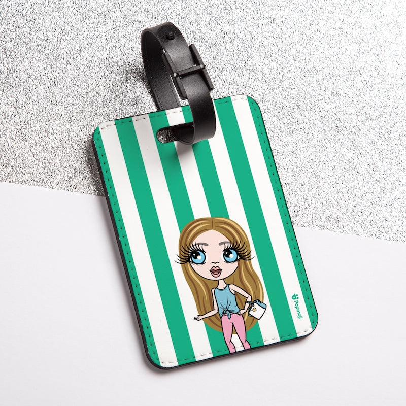 ClaireaBella Girls Personalised Green Stripe Luggage Tag - Image 1