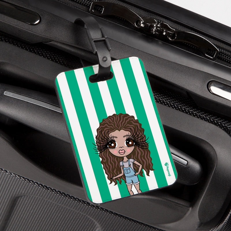 ClaireaBella Girls Personalised Green Stripe Luggage Tag - Image 3