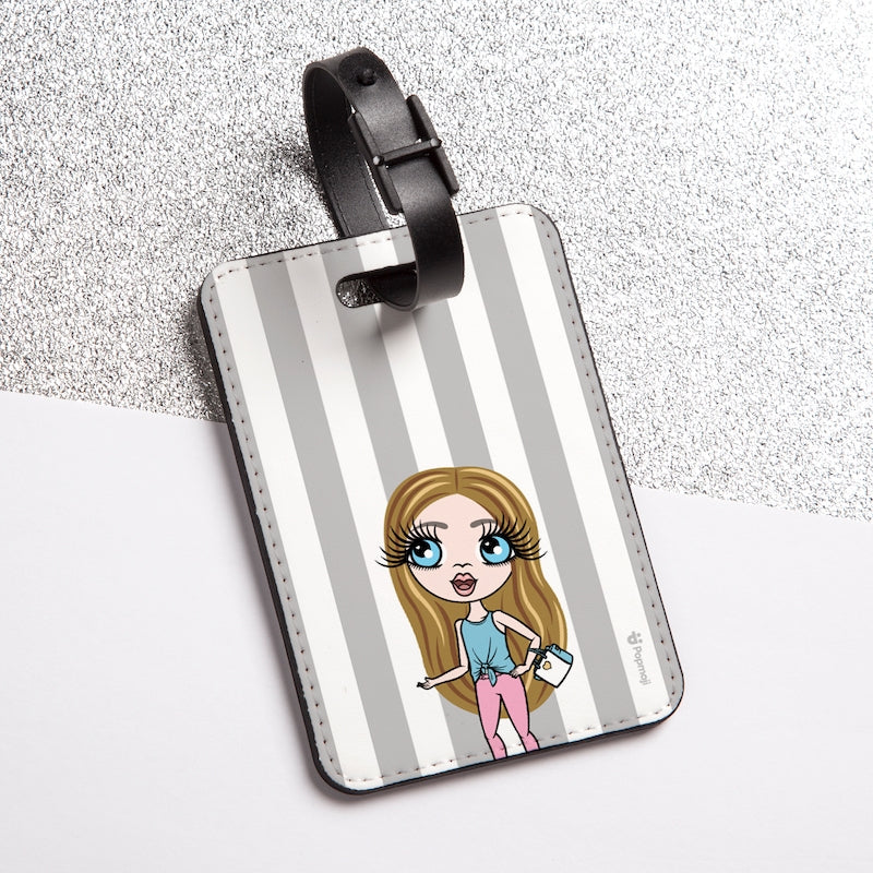 ClaireaBella Girls Personalised Grey Stripe Luggage Tag - Image 1