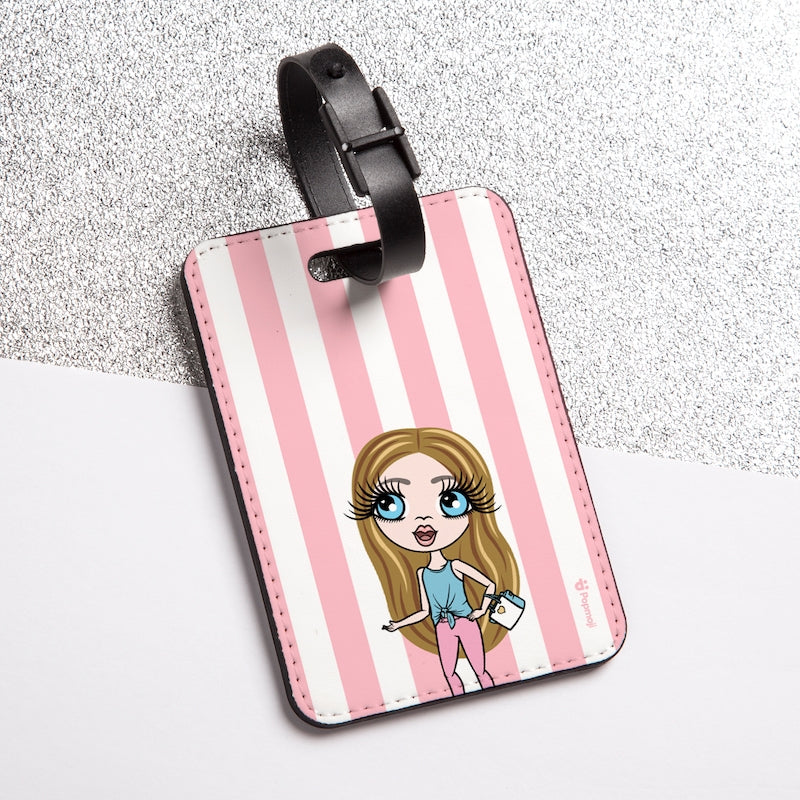 ClaireaBella Girls Personalised Light Pink Stripe Luggage Tag - Image 1