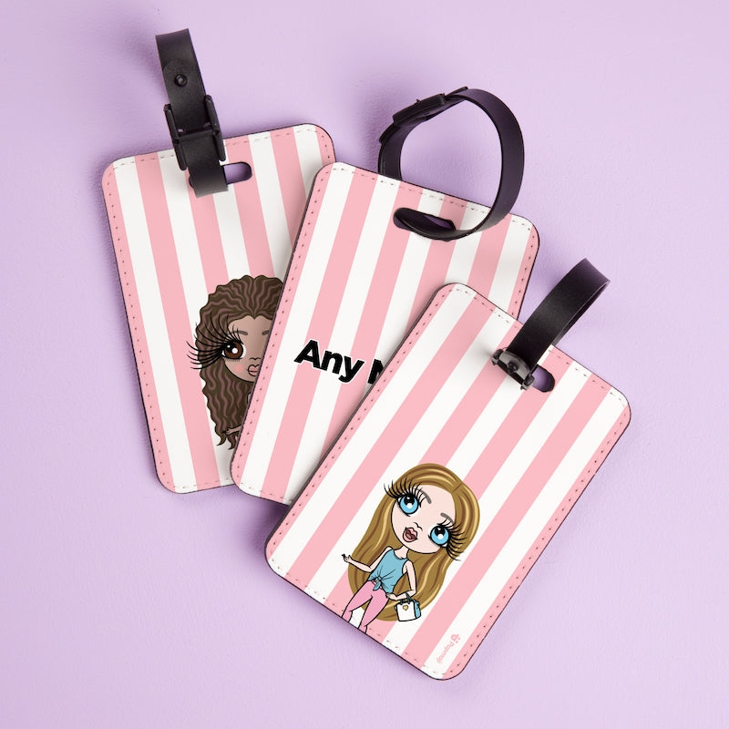 ClaireaBella Girls Personalised Light Pink Stripe Luggage Tag - Image 2