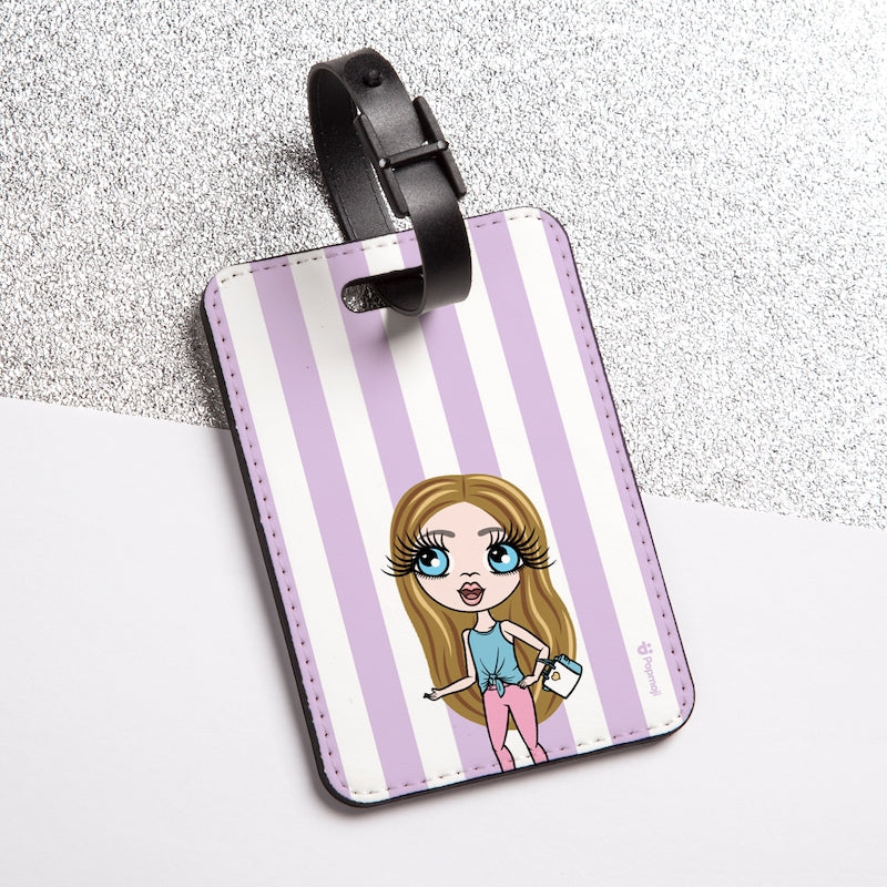 ClaireaBella Girls Personalised Lilac Stripe Luggage Tag - Image 1