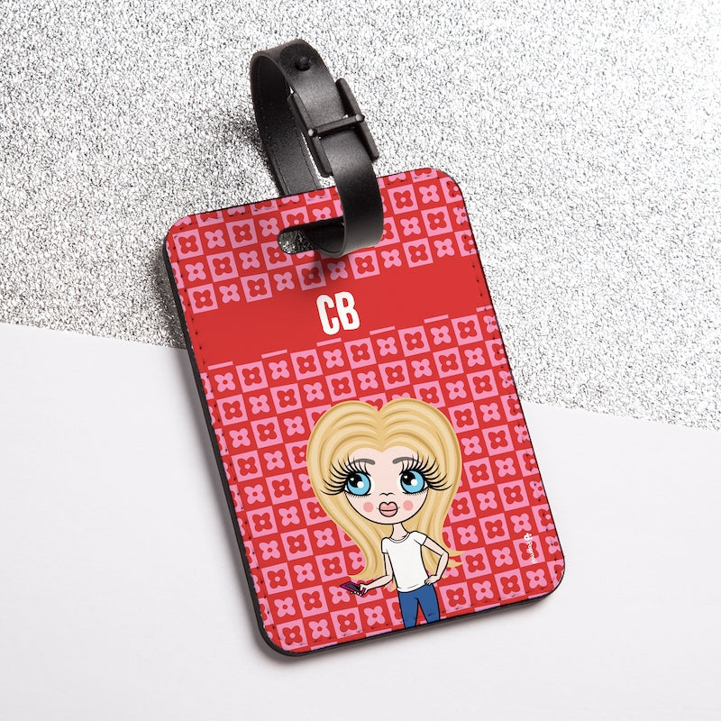 ClaireaBella Girls Personalised Checkered Flower Luggage Tag - Image 1