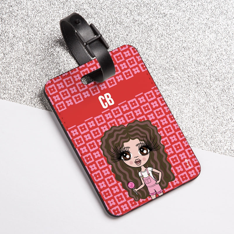 ClaireaBella Girls Personalised Checkered Flower Luggage Tag - Image 3