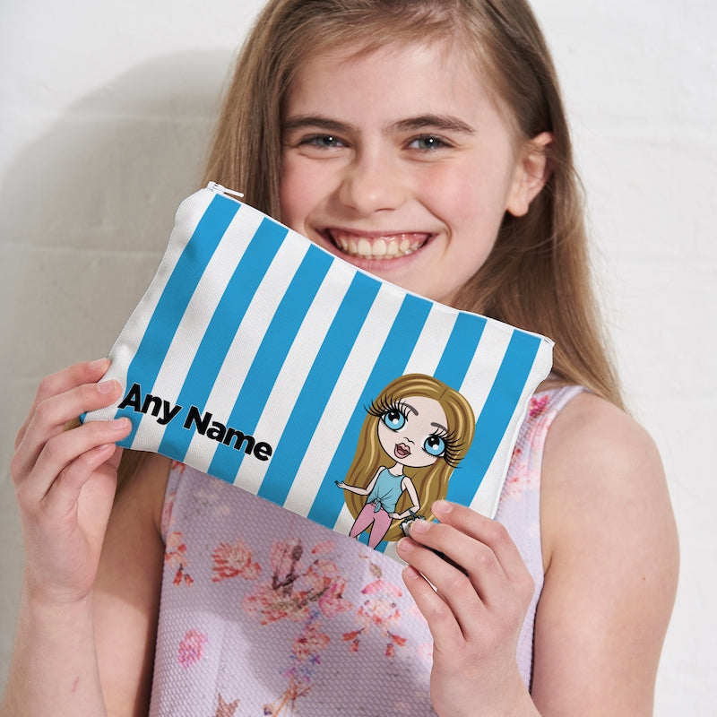 ClaireaBella Girls Personalised Blue Stripe Makeup Bag - Image 3