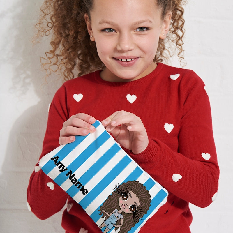 ClaireaBella Girls Personalised Blue Stripe Makeup Bag - Image 4