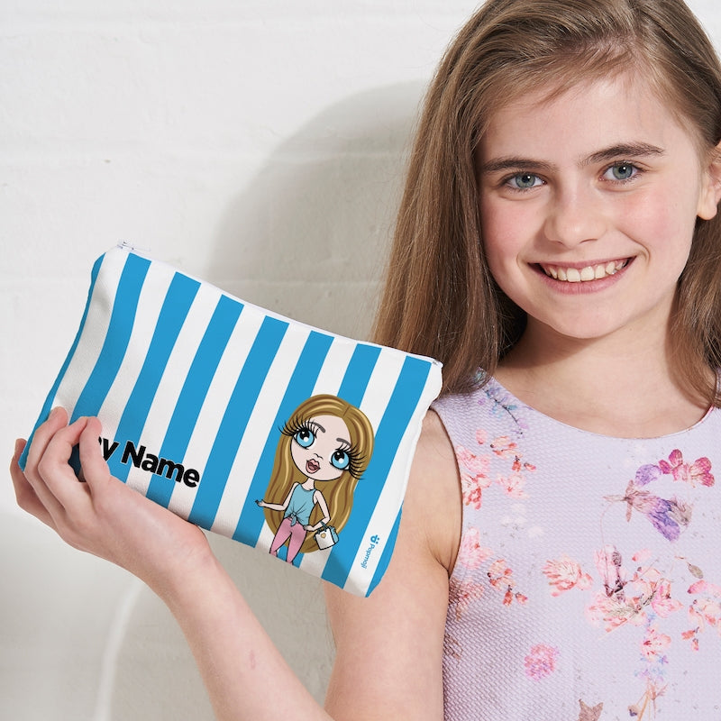 ClaireaBella Girls Personalised Blue Stripe Makeup Bag - Image 5