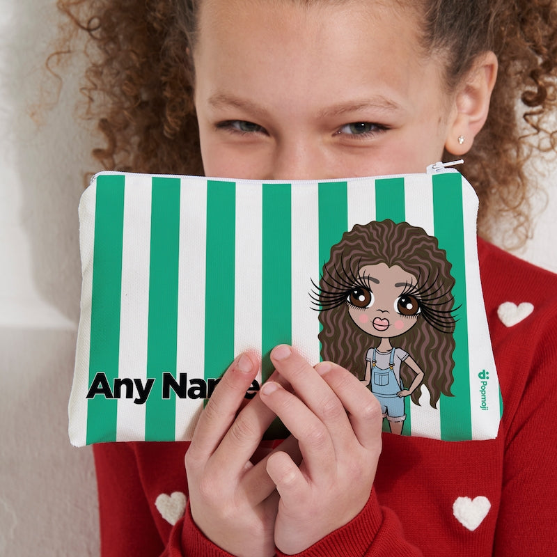 ClaireaBella Girls Personalised Green Stripe Makeup Bag - Image 3