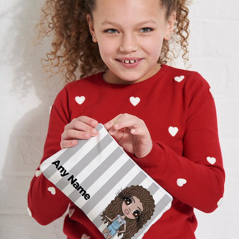 ClaireaBella Girls Personalised Grey Stripe Makeup Bag - Image 3