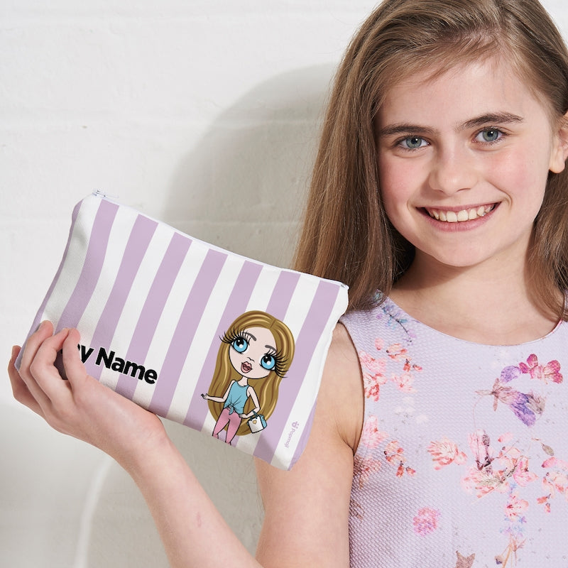 ClaireaBella Girls Personalised Lilac Stripe Makeup Bag - Image 3