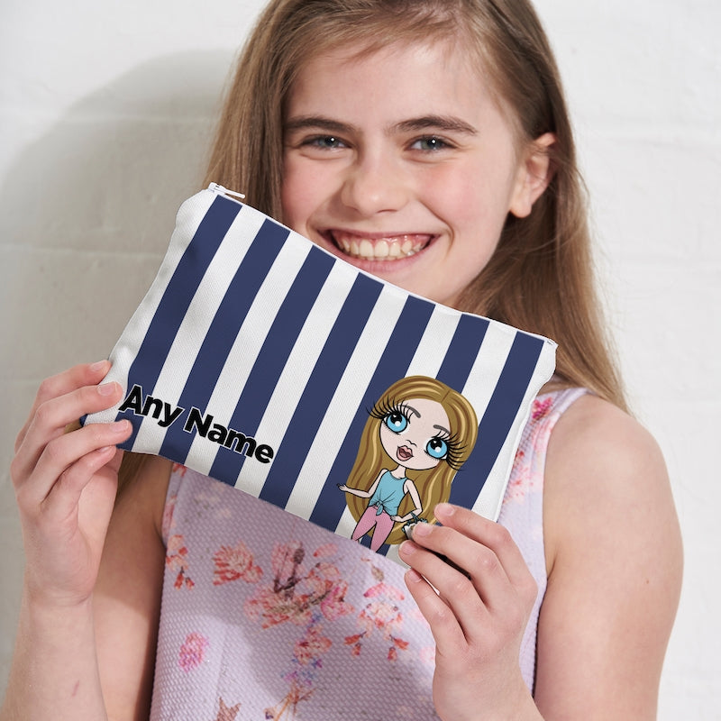 ClaireaBella Girls Personalised Navy Stripe Makeup Bag - Image 5