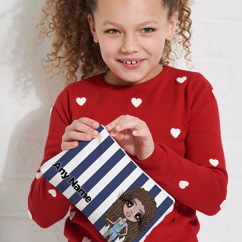 ClaireaBella Girls Personalised Navy Stripe Makeup Bag - Image 2