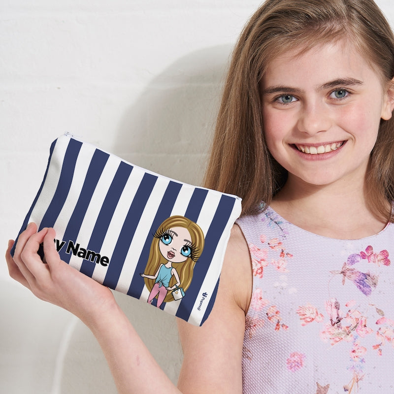 ClaireaBella Girls Personalised Navy Stripe Makeup Bag - Image 6