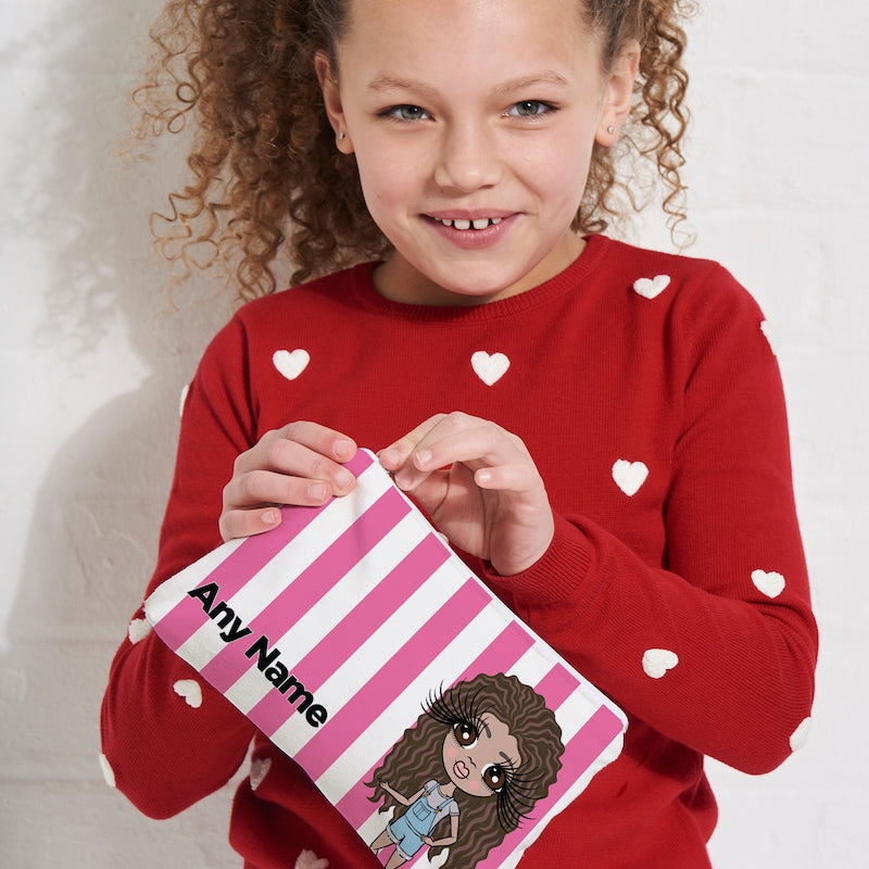 ClaireaBella Girls Personalised Pink Stripe Makeup Bag - Image 2