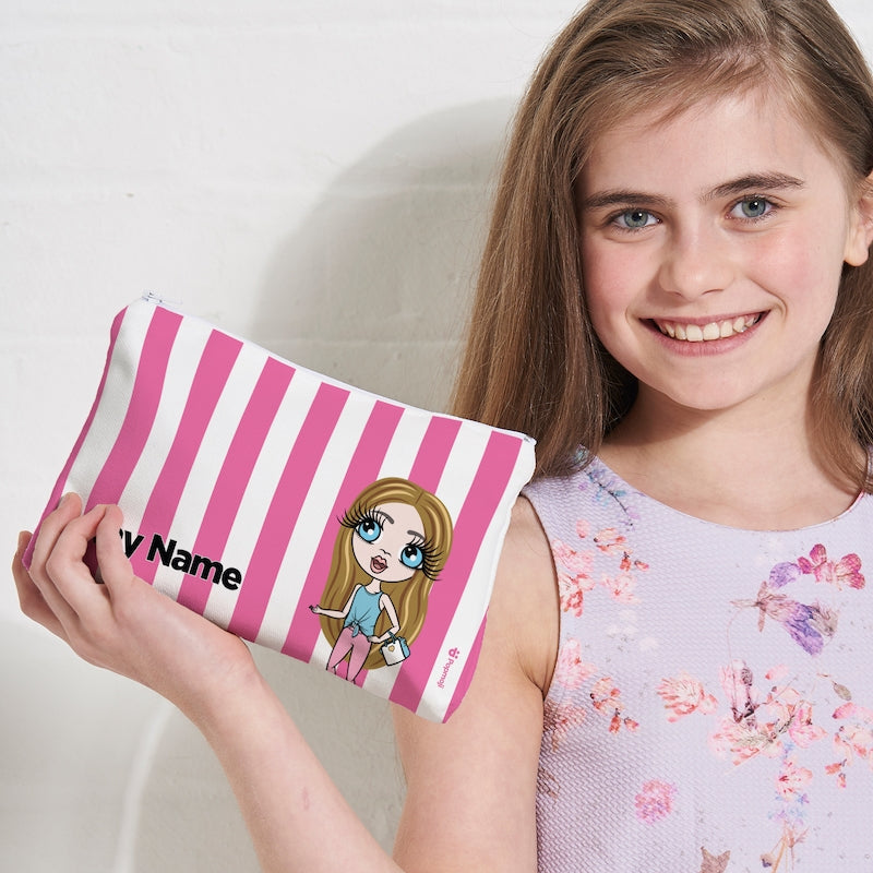 ClaireaBella Girls Personalised Pink Stripe Makeup Bag - Image 6
