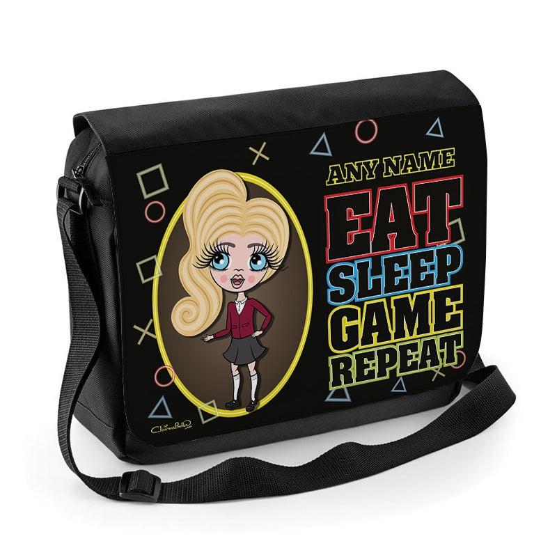 ClaireaBella Girls Personalised Eat Sleep Game Repeat Messenger Bag - Image 1