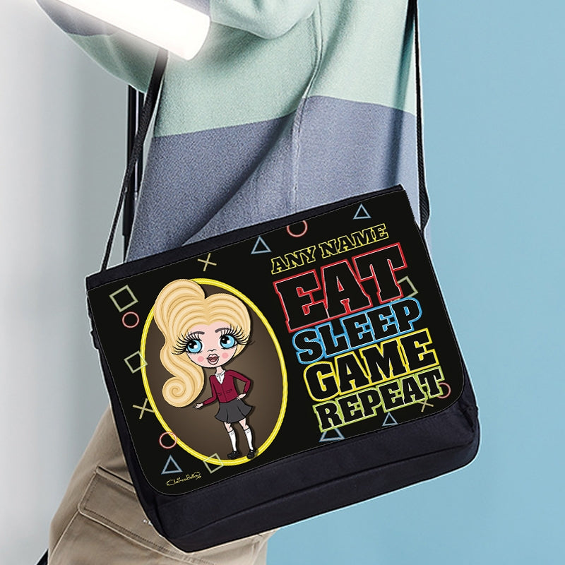 ClaireaBella Girls Personalised Eat Sleep Game Repeat Messenger Bag - Image 4