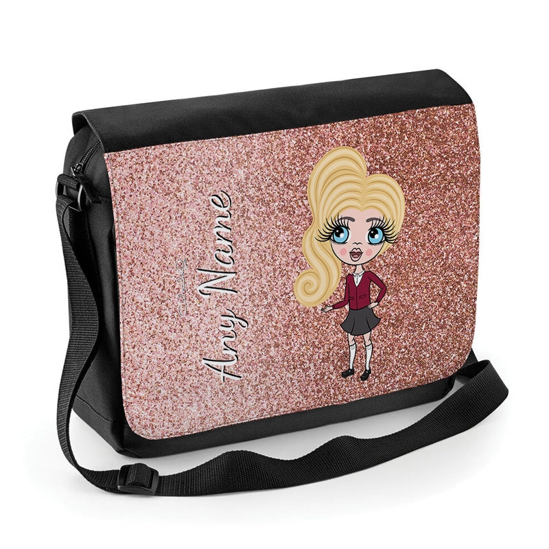 ClaireaBella Girls Personalised Blush Glitter Messenger Bag Toxic Fox