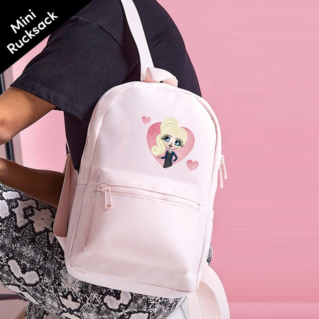 ClaireaBella Girls Personalised Pink Glitter Heart Mini Rucksack - Image 1