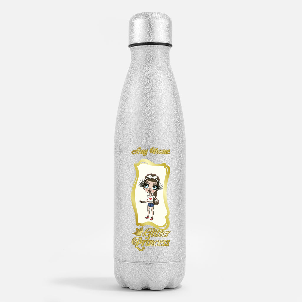 ClaireaBella Girls Silver Glitter Water Bottle Princess - Image 1