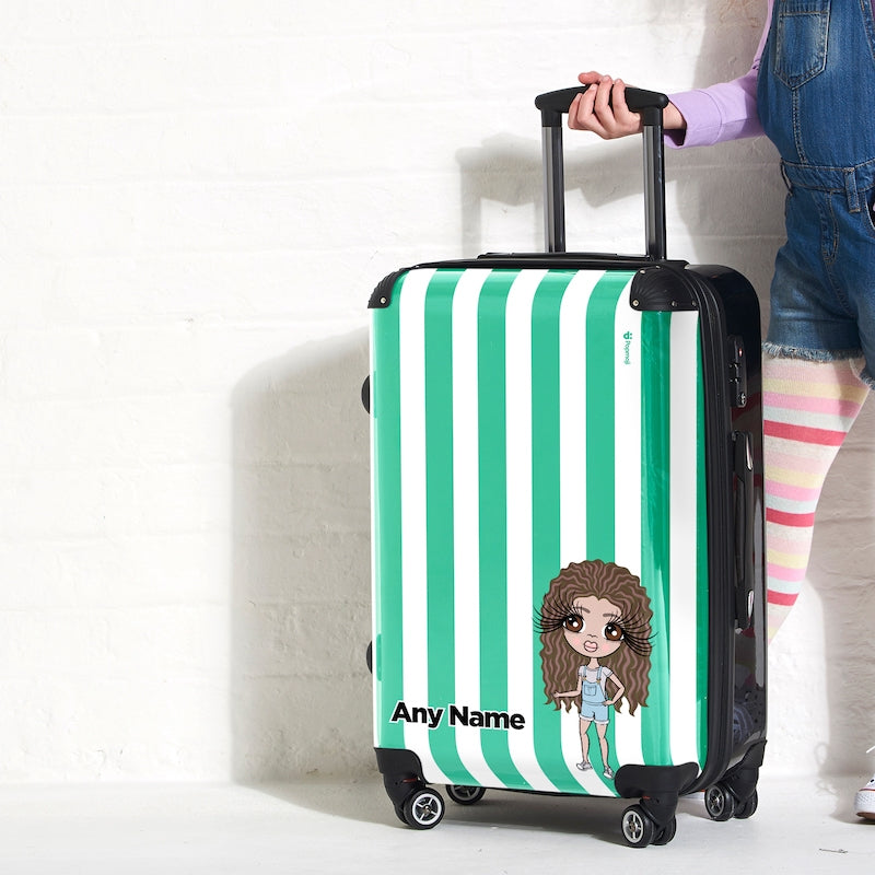 ClaireaBella Girls Personalised Green Stripe Suitcase - Image 3
