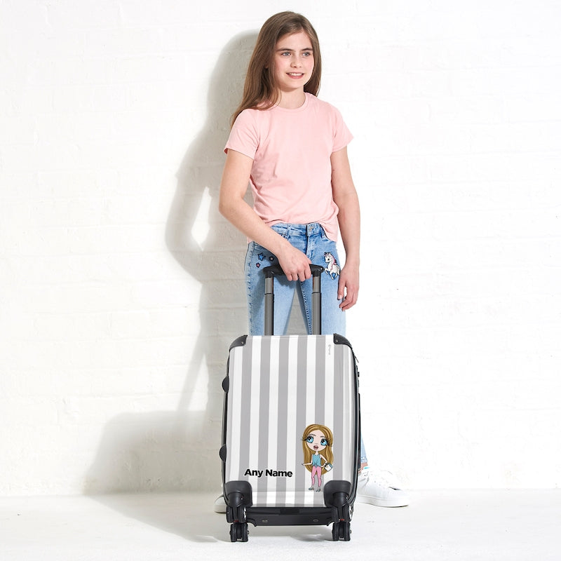 ClaireaBella Girls Personalised Grey Stripe Suitcase - Image 1