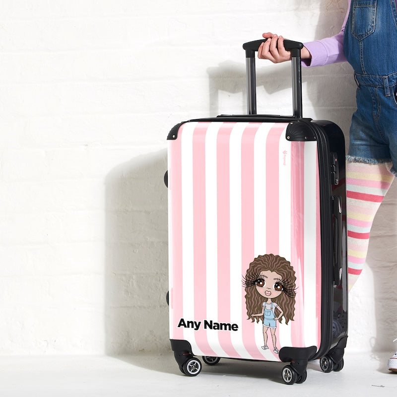 ClaireaBella Girls Personalised Light Pink Stripe Suitcase - Image 3