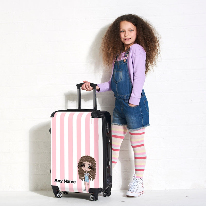 ClaireaBella Girls Personalised Light Pink Stripe Suitcase - Image 5
