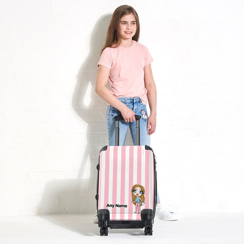 ClaireaBella Girls Personalised Light Pink Stripe Suitcase - Image 1