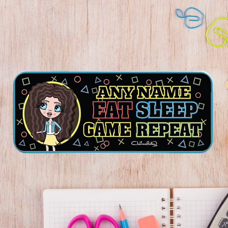 ClaireaBella Girls Eat Sleep Game Repeat Tin Pencil Case - Image 1