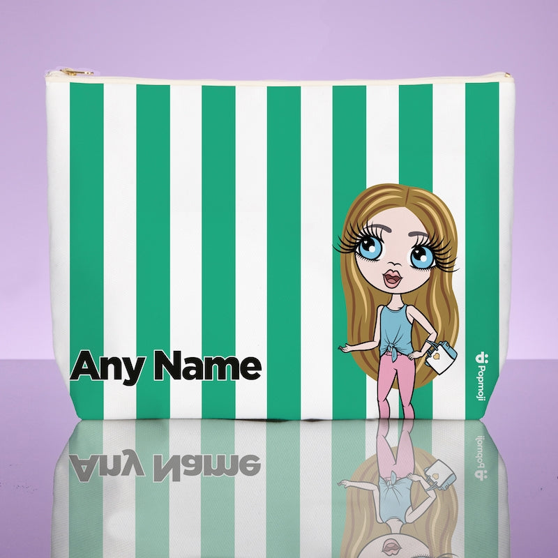 ClaireaBella Girls Personalised Green Stripe Wash Bag - Image 1