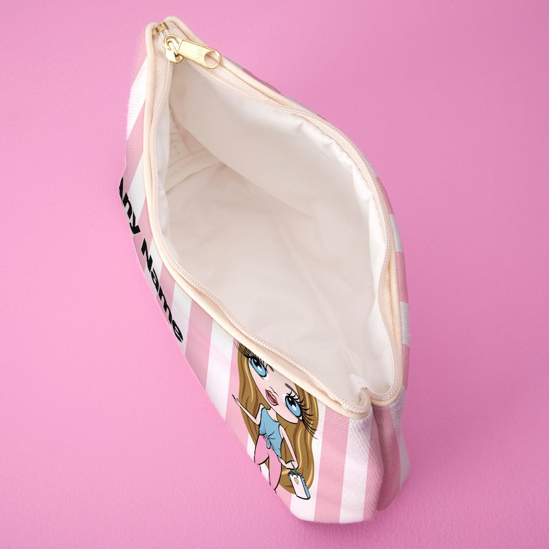 ClaireaBella Girls Personalised Light Pink Stripe Wash Bag - Image 2