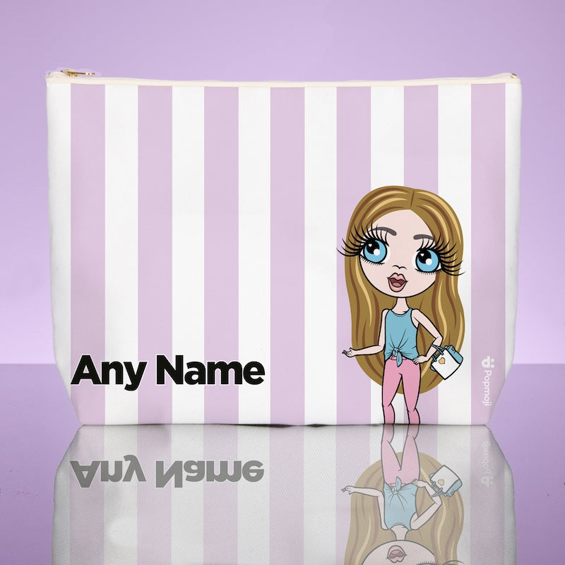 ClaireaBella Girls Personalised Lilac Stripe Wash Bag - Image 1