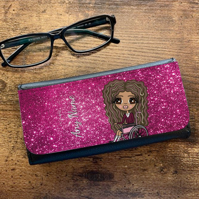 ClaireaBella Girls Personalised Wheelchair Pink Glitter Glasses Case - Image 1
