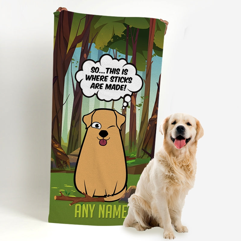 Personalised Dog Where Sticks Are Made Bath Towel - Image 3