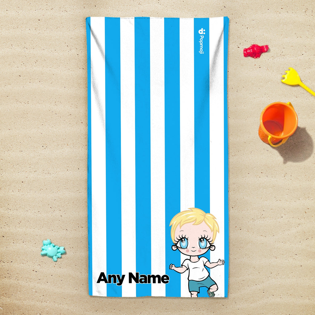 Early Years Personalised Blue Stripe Beach Towel - Image 3